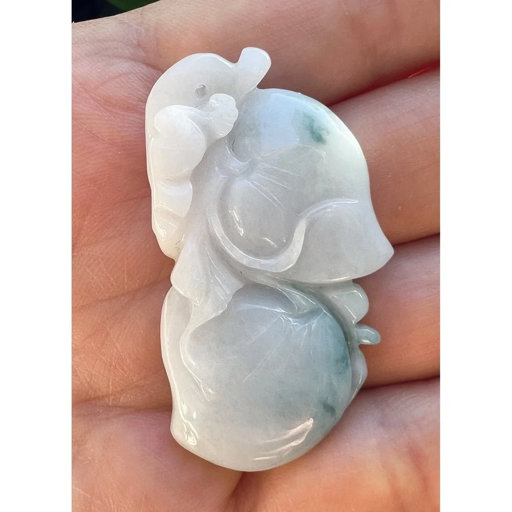 Natural Green Jade Jadeite Pendant Elephant Peach Carved Lucky Prosperity Charm